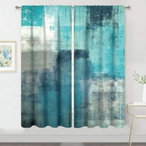 Turquoise Grey Abstract Curtains 42Wx63H Rod Pocket Blue Teal Aqua Gray Art Painting Modern Contemporary Watercolor Background Oil Print Cool Living Room Bedroom Window Drapes Fabric 2 Panel