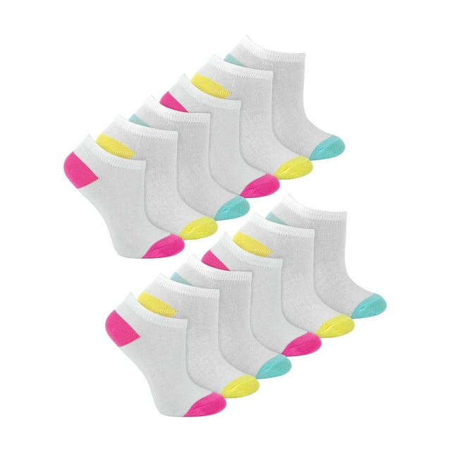 Sock Snob - 12 Pairs Girls Low Cut Trainer Socks with Contrast Heel & Toe