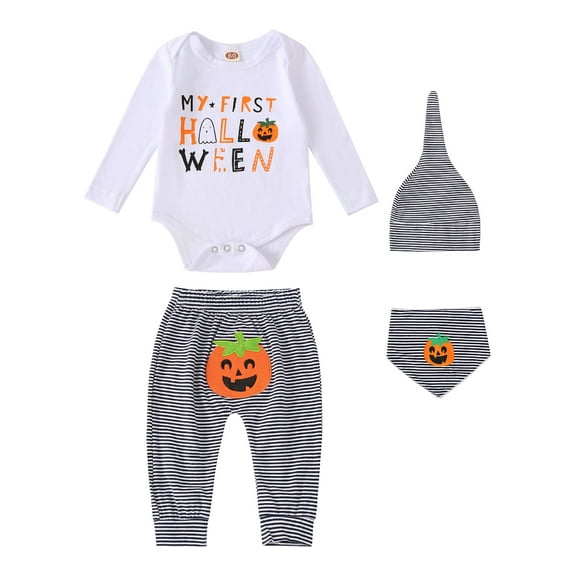 Caqnni Toddler Girl Boy Halloween Pumpkin Outfit Long Sleeve Sweatshirt Top Charm Pants Set Halloween Pajamas & Dailywear Set (12-18 Months,White)