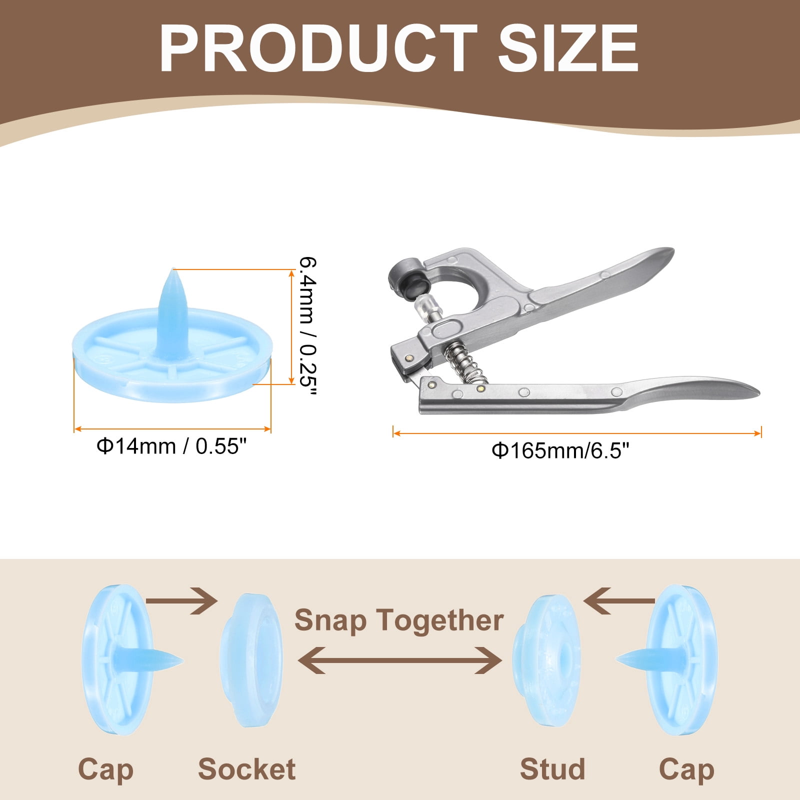 Uxcell Plastic Snaps Fasteners with Snap Pliers, 100 Set T8 Round Resin No-Sew Button Snap Fasteners Kit Light Blue