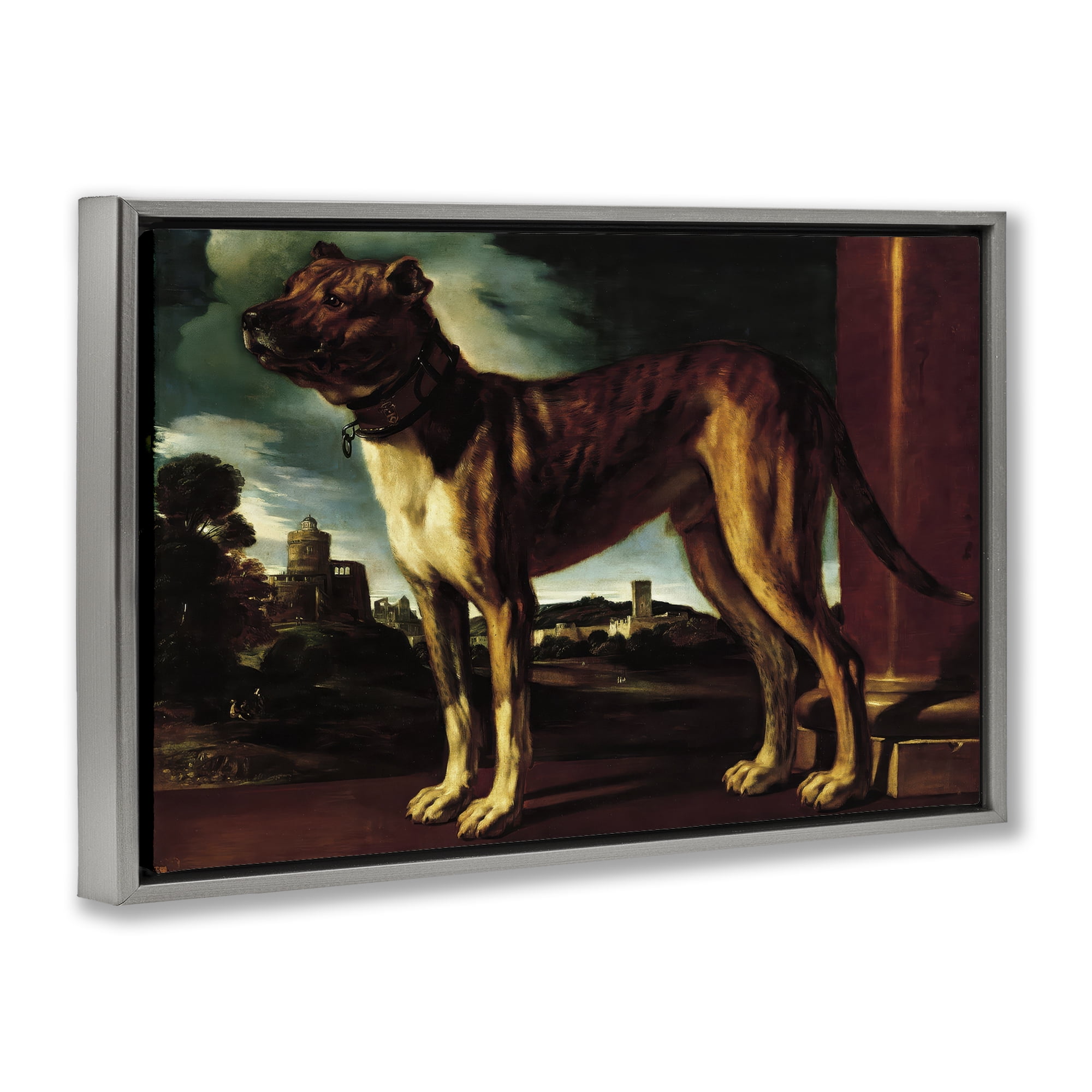 Stupell Industries Historical Aldrovani Dog Gray Framed Floater Canvas Wall Art, design by Lil' Rue