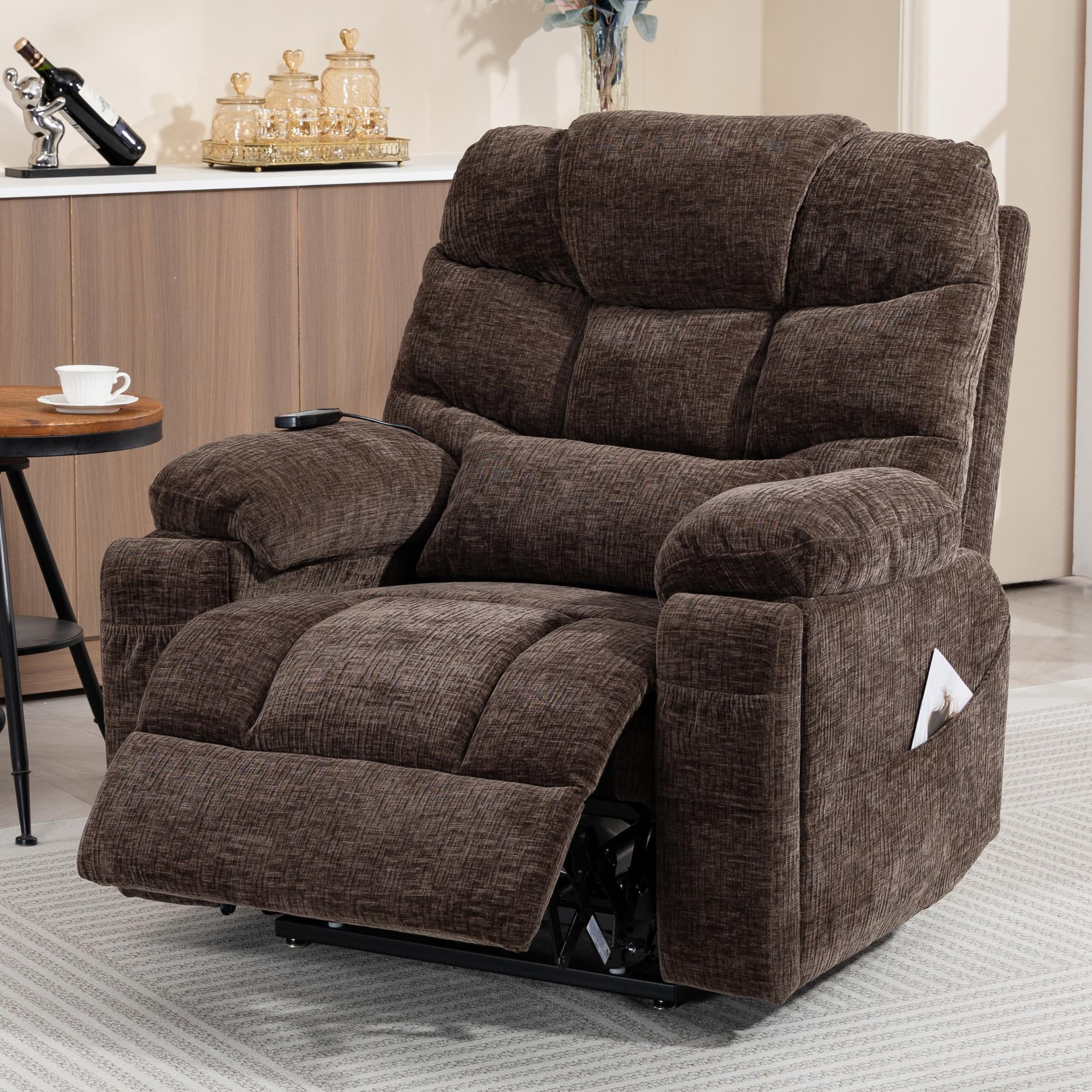 Power Lift Recliner Chairs for Elderly - Infinite Position Lay Flat Recliner with Heat & Massage Wireless Phone Charger - USB Type C Charging - Dual Motor Lift Chair 400 lbs