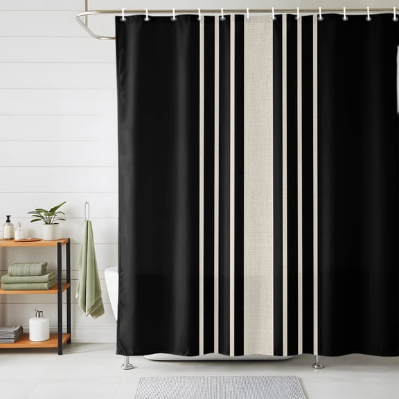 Shower Curtains for Bathroom, Black Beige Striped Waterproof Fabric Shower Curtain, Modern Farmhouse Retro Lines Decorative Bathroom Curtain for Bathtub, 72"x78", No Hooks Included