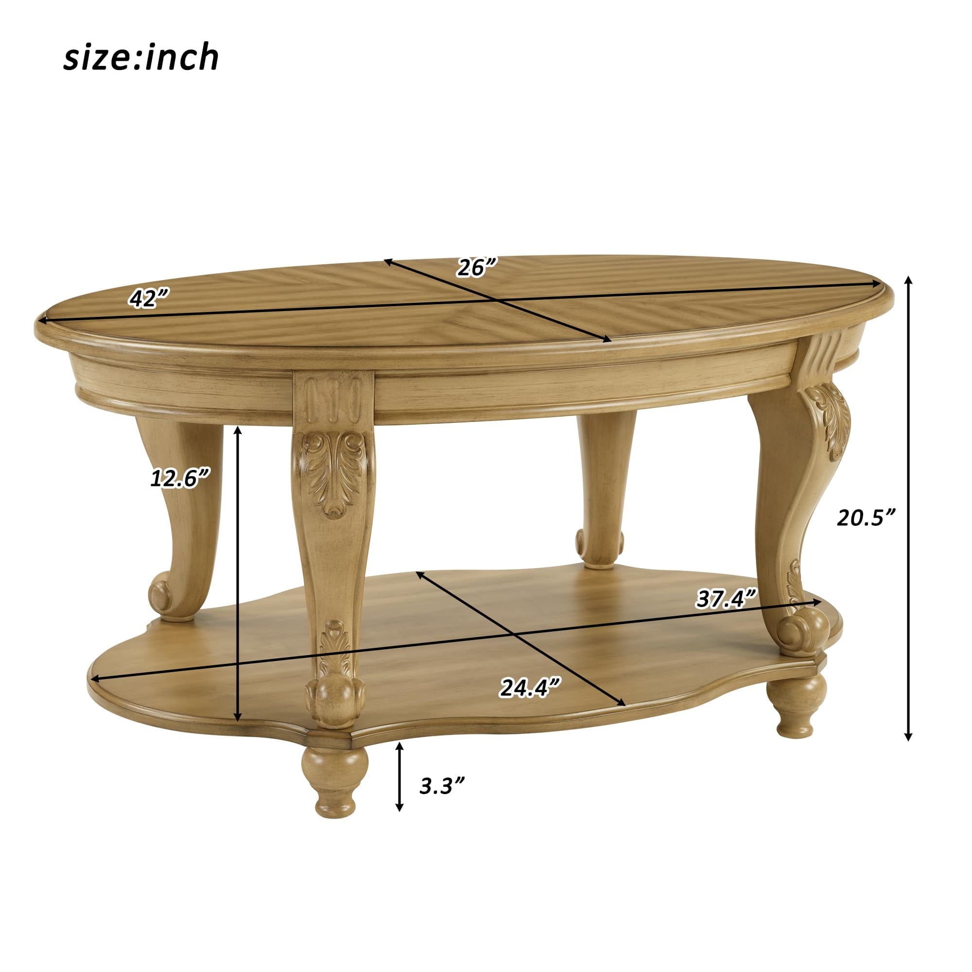 LKTART 3-Piece Coffee Table Set, Coffee Table and Round End Tables Set of 2, Victorian Living Room Coffee Table Sets, Antique