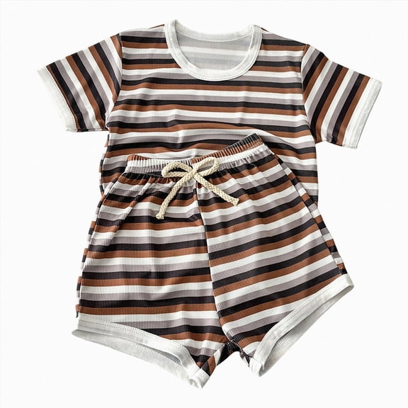 enyan Toddler Baby Summer Clothes Girls 0 6 12 18 24 Months 2T 3T 4T 5T Sleeveless Tops Striped Shorts Summer Baby Boys Clothes Set Dailywear(Coffee,3-4 Years)