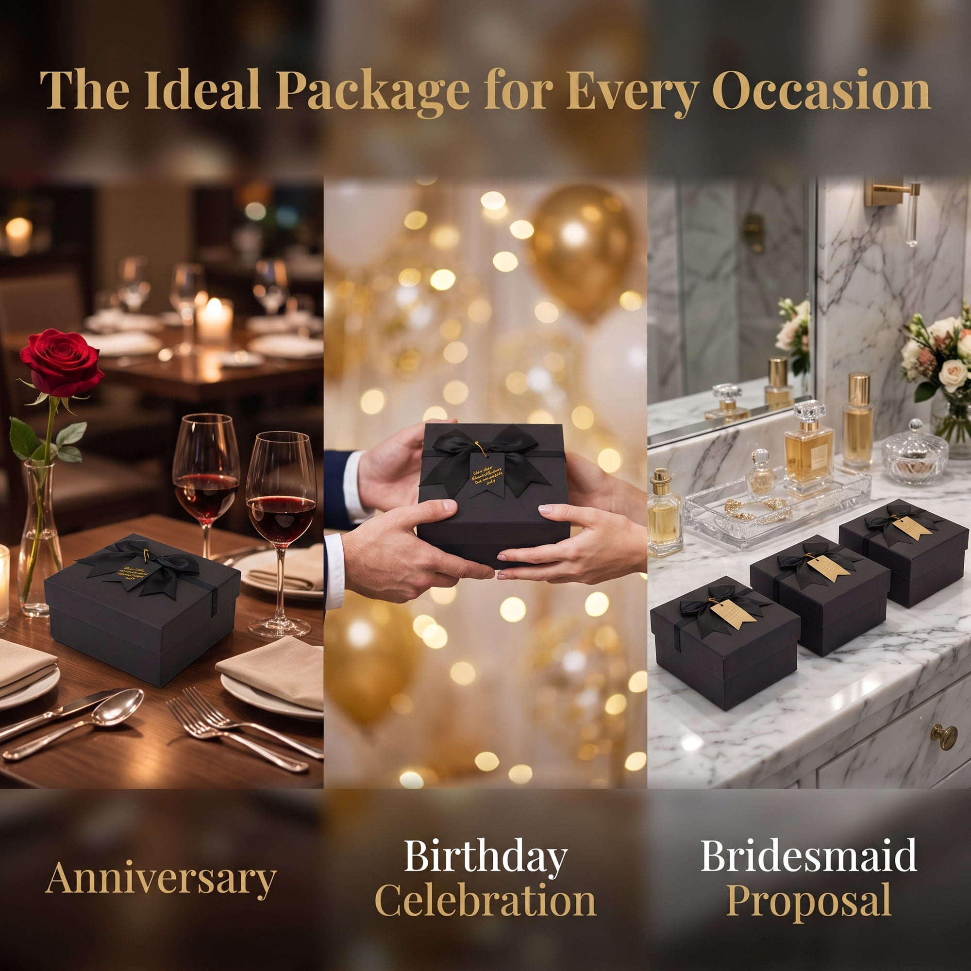 Unique Bargains Elegant Rigid Present Box with Lids Black 5.9"x5.9"x2.8"