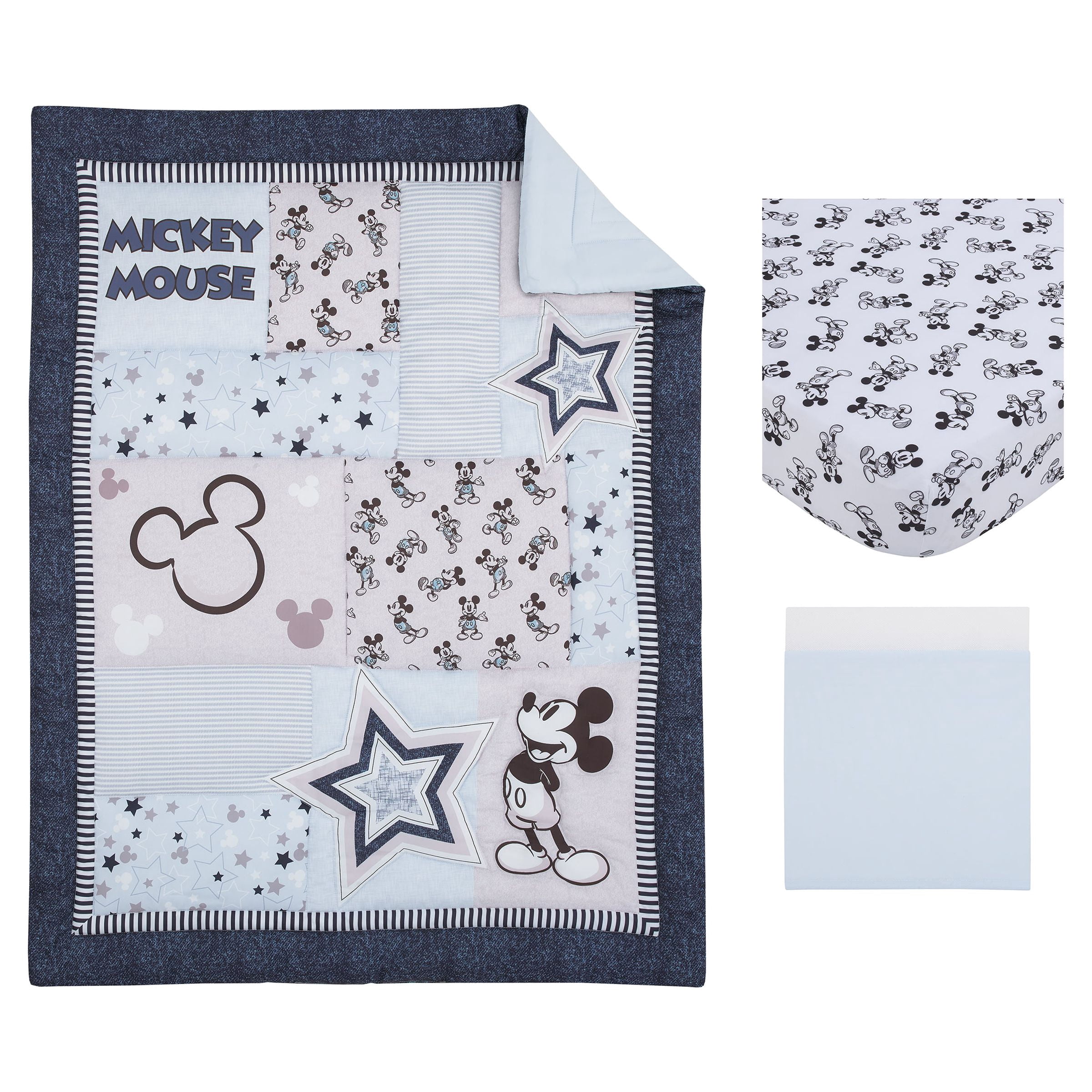 Disney Mickey Mouse 3-Piece Crib Bedding Set, Crib, Blue, Timeless Mickey Collection