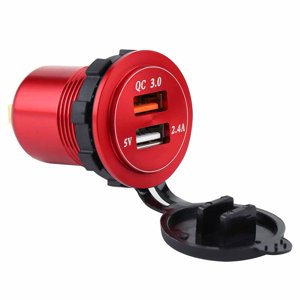Car Charger Adapter  Dual Usb Car Charger  Car Charger Usb Fast  Usb Car Charger  Waterproof Dual USB3.0 QC Fast Charger With Voltmeter For DC Car Boat Mobile Red Shell