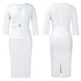 thumbnail image 2 of Sheath Dress for Women's 3/4 Sleeve Lapel Neck Collar Belted Work Office Dress, 2 of 8