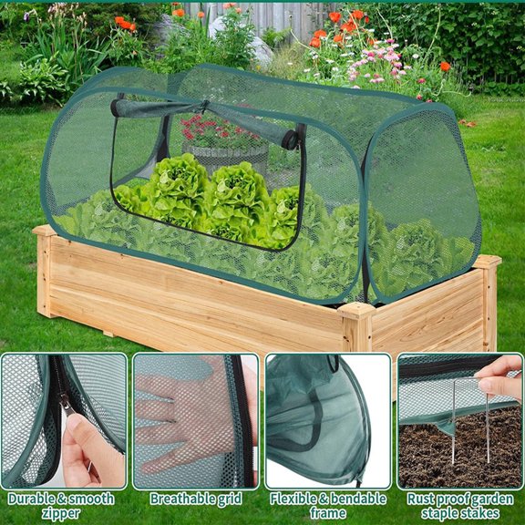 Garden Cover for Raised Flower Beds, Pop-Up Raised Garden Bed Cover with Zipper Door, Foldable Mesh Plant Protector for Vegetables & Fruits, Anti-Bird & Insect Barrier Netting (45x20x18 Inch)