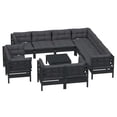 thumbnail image 3 of vidaXL 12 Piece Patio Lounge Set with Cushions Black Solid Pinewood, 3 of 8