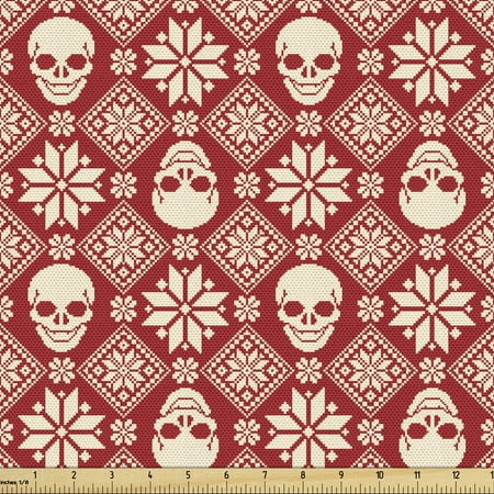 Nordic Fabric by the Yard Nordic Stitch Skull Pattern with Snowflakes and...