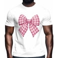 thumbnail image 2 of Camisetas para hombre, camisetas informales de manga corta con lazo a cuadros rosas, camisetas gráficas para adolescentes, niños y hombres., 2 of 8