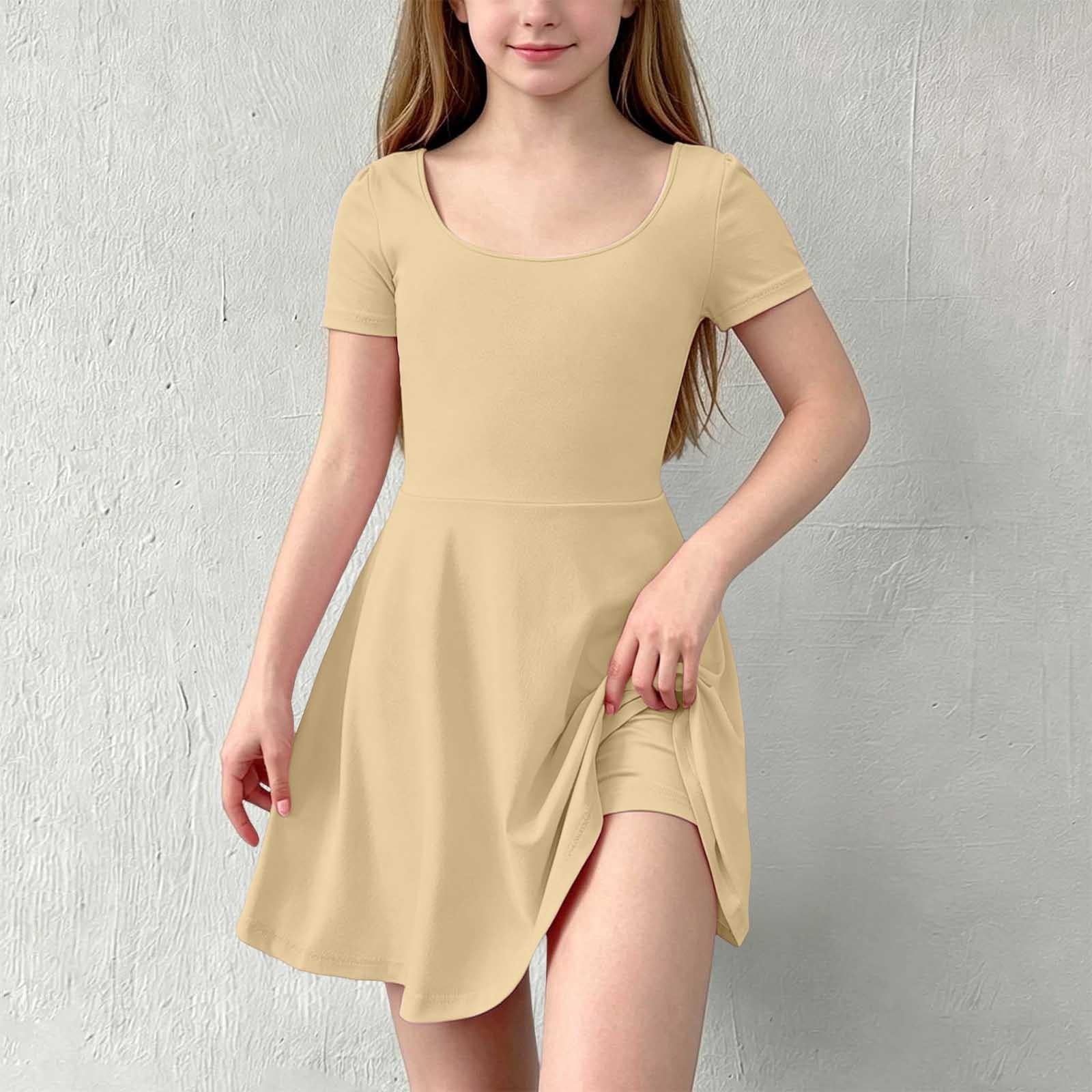 ATOGUTA Athletic Dress for Girls Khaki Ruffle Summer Dresses Cute Birthday Party Princess Sundress 5T-15
