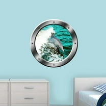VWAQ Dolphin Porthole Wall Decal Ocean Wall Sticker Animal Nature View Wall Mural - PO3 (14" Diameter)