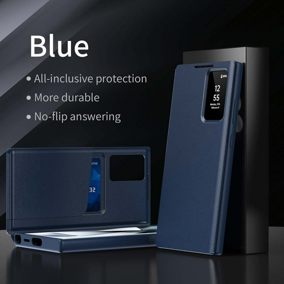 Compatible WIth Samsung Galaxy S24 Ultra Phone Case,Flip Cover,With Card Slots,With Intelligent Window,PU Leather Shockproof Anti-fall Thin Fit Phone Case for Samsung Galaxy S24 Ultra,Blue