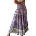 thumbnail image 3 of YUEJUIR Skirts for Women Women Fashion Plus Size Skirts Summer Boho Long Skirt Floral Printing Wrinkle Skirt Skirts Linen Skirt Skirts for Women Trendy Summer (Purple,S), 3 of 4