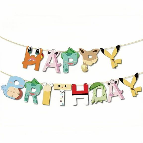 Pokemon Happy Birthday Banner Themed Party Signs for Boys Girls Birthday Party Indoor Decorations
