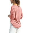 thumbnail image 4 of Langwyqu Women Solid Color V Neck 3/4 Sleeve Casual Loose Shirt, 4 of 5