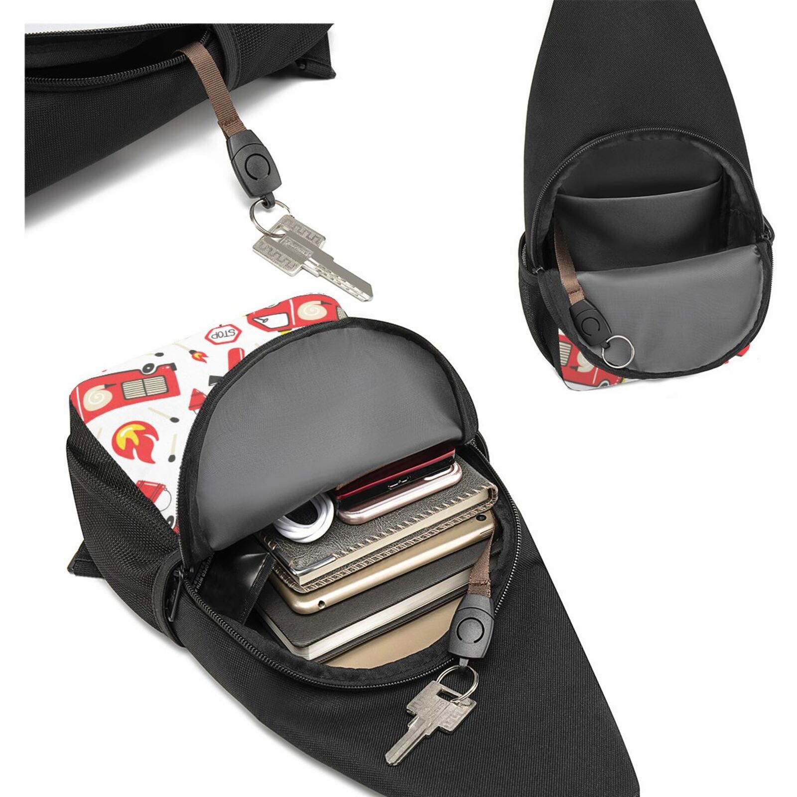 Xecao's Fire Truck Print Sling Bag: A Versatile Chest, Shoulder, and Crossbody Backpack for Casual Days Out, Perfect for Both Men and Women