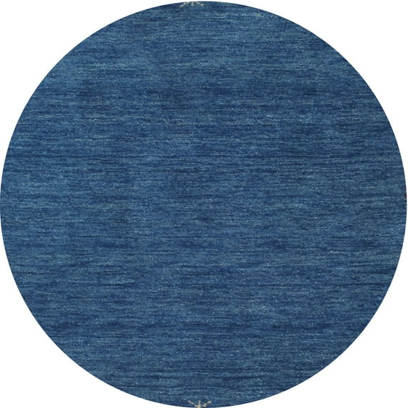 Ahgly Company Machine Washable Indoor Round Contemporary Blueberry Blue Area Rugs, 8' Round