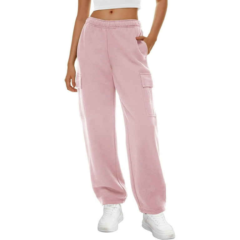 Women's Cargo Sweatpants, Solid Elastic High Waist Workout Trousers