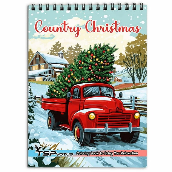 TSPVOTUS Country Christmas Coloring Book for Adult, Spiral Bound, Soft Cover