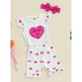 thumbnail image 3 of Suealasg Baby Girl Clothes Fly Sleeve Heart Print T-Shirt +Heart Print Ruffle Shorts +Headband 6M 1T 2T 3T 4T Toddler Girls Summer 3Pcs Outfits, 3 of 7