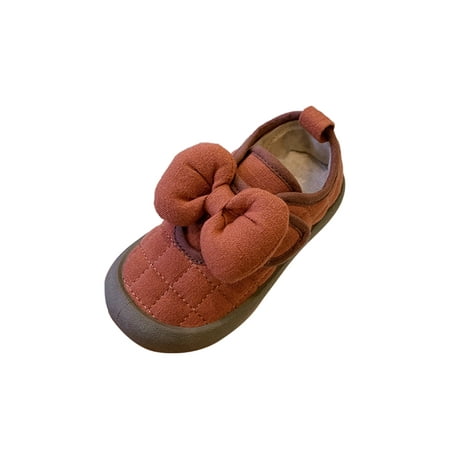 

Fangasis Girls Breathable Warm Casual Shoes Magic Tape Princess Flats Uniform Cozy Fuzzy Lined Mary Jane Orange 11.5C