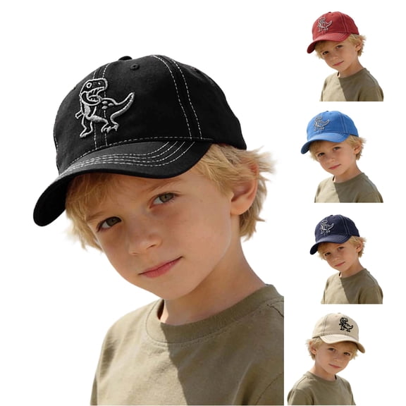 Krdevn White Dinosaur Embroidery Contrast Stitch Washed Kids Baseball Cap Adjustable Casual Outdoor Sun Hat for Toddler Boys Girls
