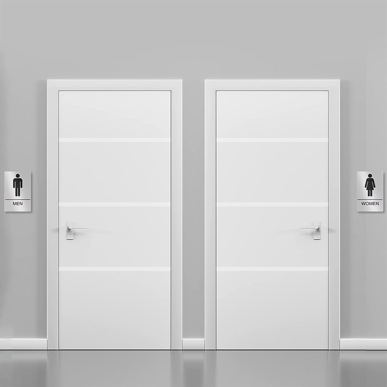 Brushed Aluminum ADA Restroom Signs - 9"x6" With Braille, Self-Adhesive, Men's & Women's Bathroom Door Signs (2 Pack)