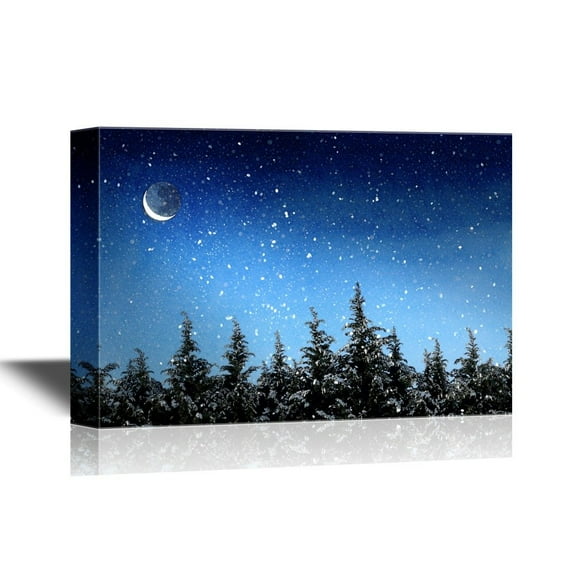 wall26 - Canvas Wall Art - Beautiful Winter Landscape with Snow Covered Trees at Night - Gallery Wrap Modern Home Art | Ready to Hang - 12x18 inches