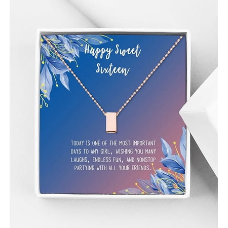 Anavia Happy Sweet Sixteen Necklace 16th Birthday Card Gift Daughter Birthday Present Sweet 36 necklace for Girl-[Rose Gold Cube Blue-Orange Gift Card]