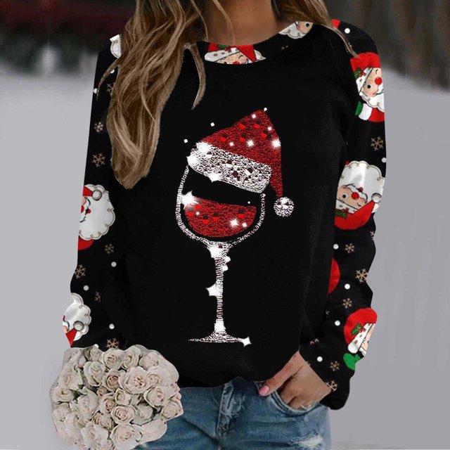 Puntoco Mujer Navidad Invierno Manga Larga Cuello Redondo Impresión De Letras Top Blusa Sudadera Puntoco Puntoco-9192