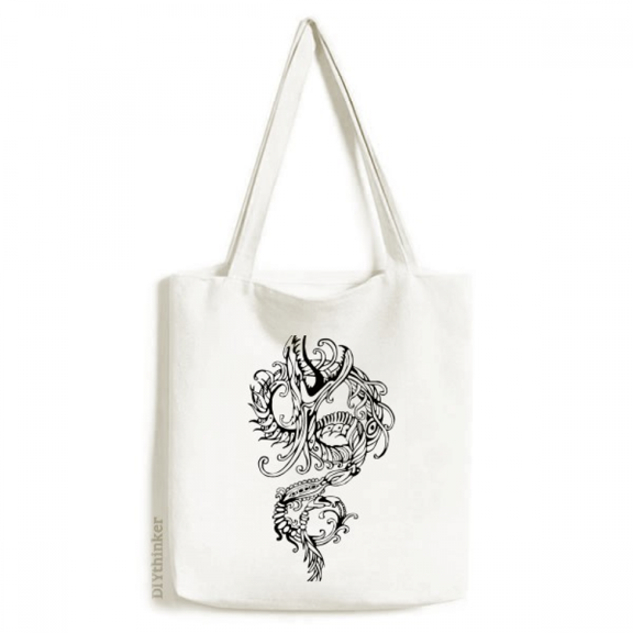 Line Painting Dragon Chinese Culture Art Tote Canvas Bag Shopping Satchel Casual Handbag