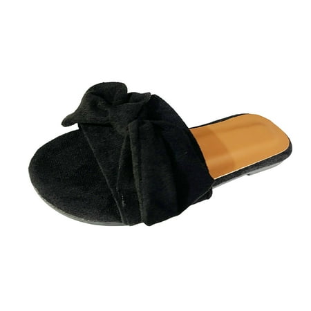 

Sandals Women Summer New Soft Flat Bow Sandals Women s Plus Size One-word Slipper Beach Non Slip Shoes Deals Clearance