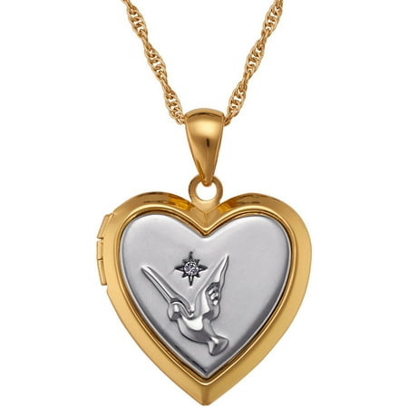 Two Tone Locket - Two-Tone Memorial Heart Dove Locket Pendant, 16