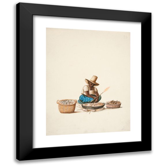 Francisco Fierro 12x14 Black Modern Framed Museum Art Print Titled - Indian Woman Cooking Fish (ca. 1850)