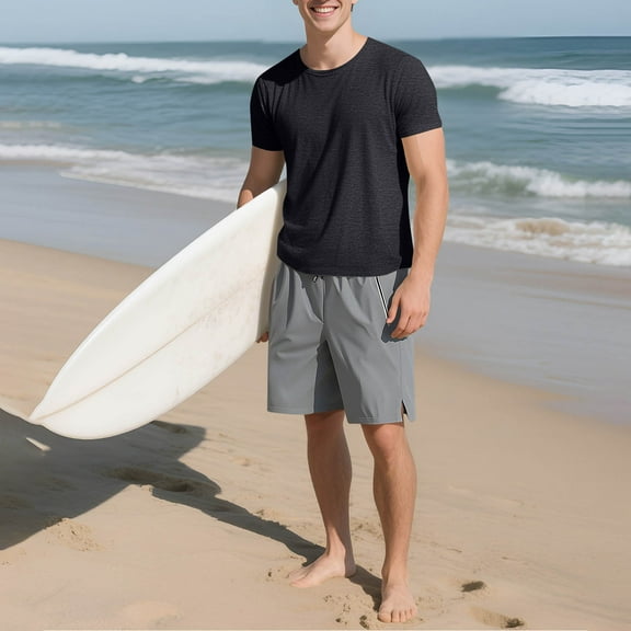 T-shirts for Men Fitness Breathable T-shirt Casual Solid Color Long Sleeve Round Collar Blouse Black XXXL Mens Tops