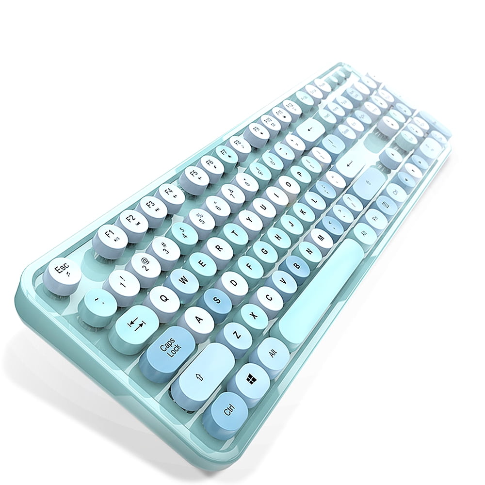Mofii Sweet Keyboard Mouse Combo, Colored Cute Keyboard,2.4G Wireless Keyboard Set Circular Suspension Key for PC Laptop Blue