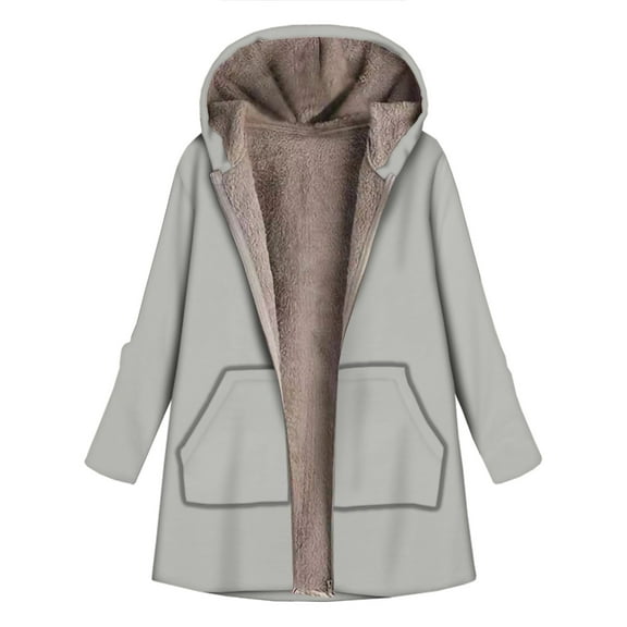 Jacenvly Womens Winter Coats Solid Fleece Jacket Thickened Warm Long Sleeve Outerwear Hoodlies Zip-Up Pocket Jacket Casual Trendy Long Tops