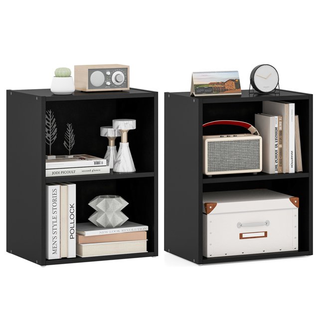 Gymax 2 Pcs Bibliothèque à 2 Cubes Organisateur de Rangement à Cubes Bricolage avec Tablette Réglable à 7 Positions Noir