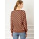 thumbnail image 5 of Jersey de punto Allegra K de Lunares de Manga Larga con cuello redondo Elástico de Invierno otoño para Mujer Rojo ladrillo S, 5 of 6