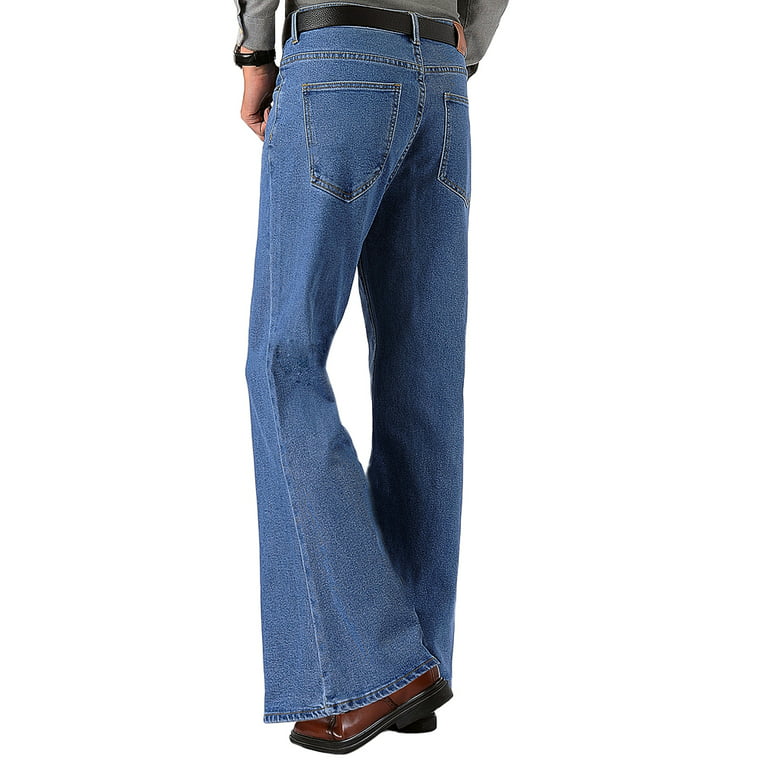 HAORUN Men Denim Flared Pants Retro 60s 70s Stretch Wide Leg Bell Bottom  Jeans Trousers 