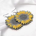 thumbnail image 3 of 3d Wooden Sunflower Unique Handmade Bohemian Sunflower Drop Earrings, 3 of 5