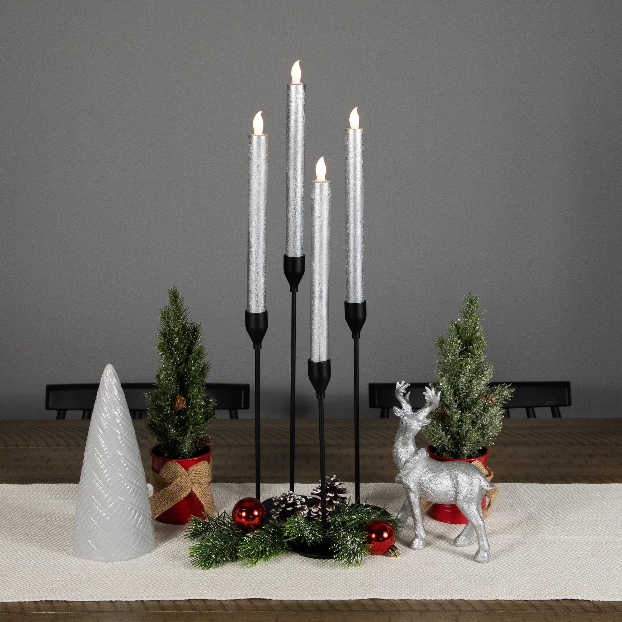 Northlight Set of 4 Brushed Silver-tone LED Flameless Wax Flickering Taper Candles 9.5"