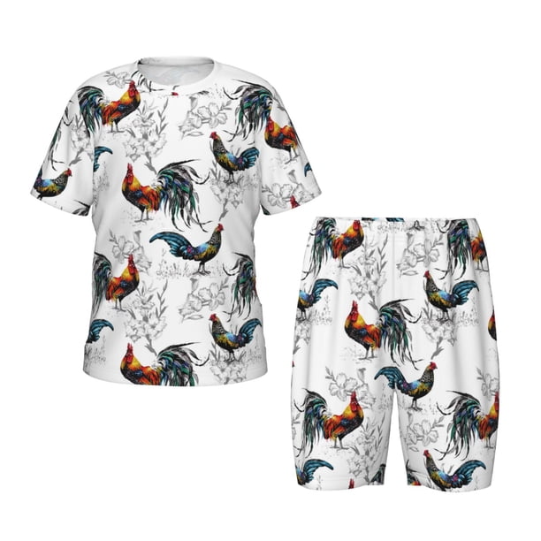 Balery Cool Chicken Conjunto de Pijama Infantil de Manga Corta con Estampado – Ropa de Dormir de Algodón Suave-Small
