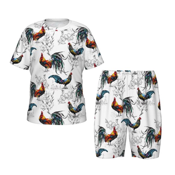 Balery Cool Chicken Conjunto de Pijama Infantil de Manga Corta con Estampado – Ropa de Dormir de Algodón Suave-Small