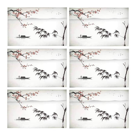 Mkhert Chinese Landscape Ink Wash Painting Bamboo Plum Blossom