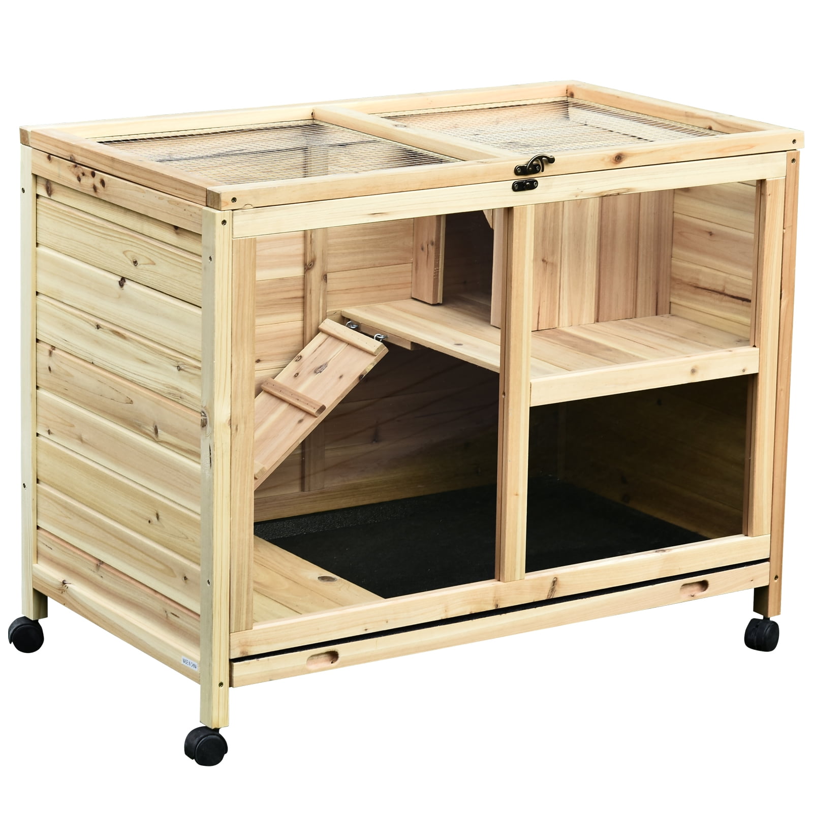 PawHut Solid Wood Rabbit Hutch Bunny Cage Pet Guinea pig House Indoor